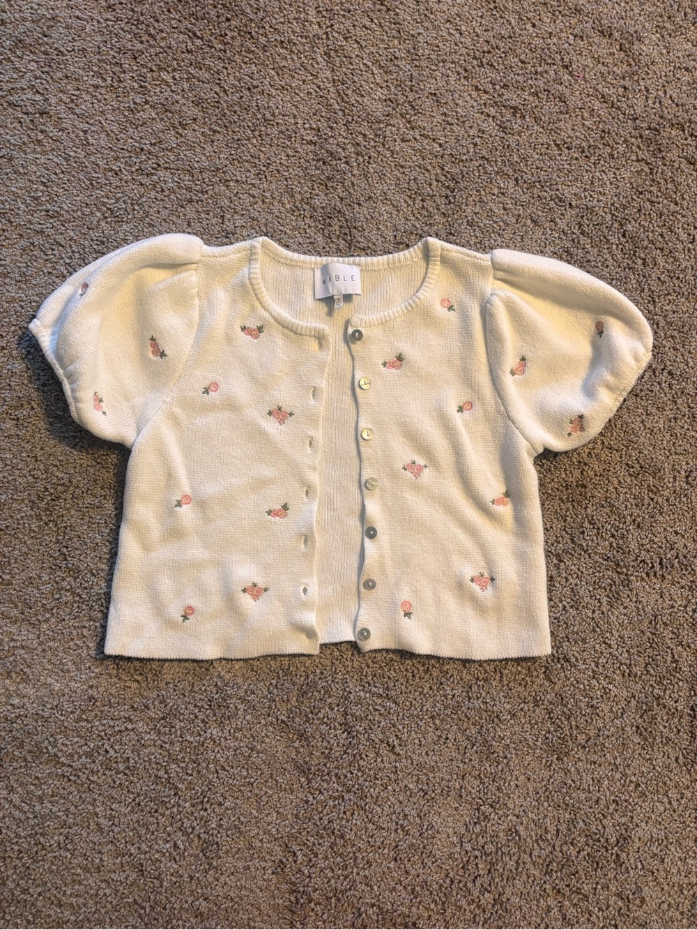 Mable Cream Floral Puff-Sleeve Button Cardigan - small